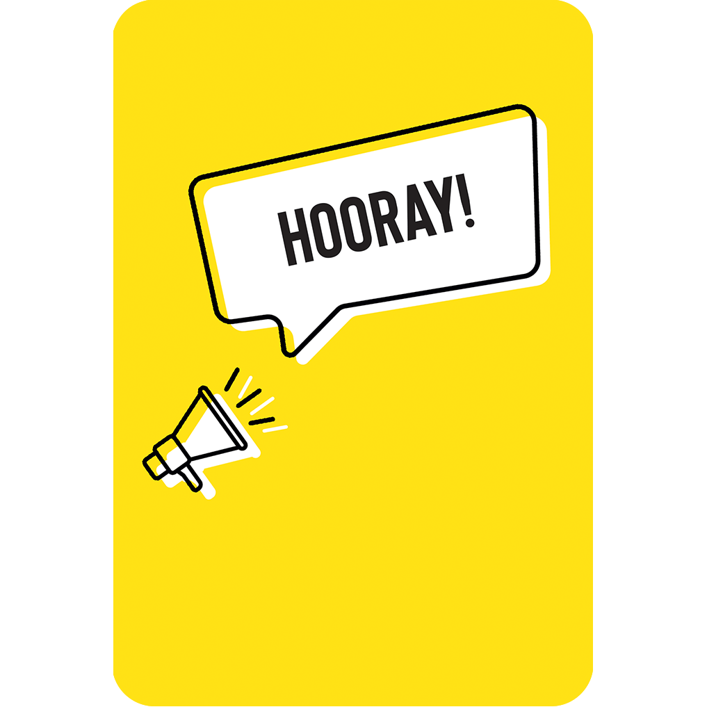 Pictura congratulations card featuring a colorful megaphone design, ideal for celebrating achievements and special occasions.